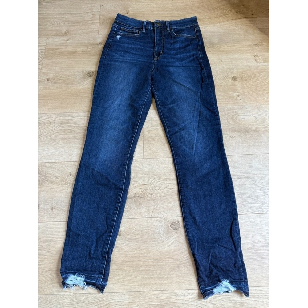 EUC GAP True Skinny Ankle Sky High distressed dark wash stretch jeans size 28/6T